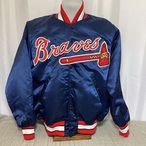 Vintage Wilson Atlanta Braves Jacket Mens 50 Blue Satin "TINY"